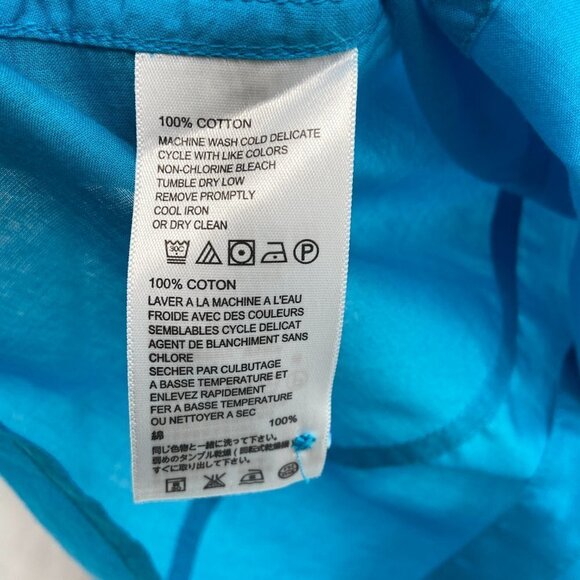 TOMMY BAHAMA Teal Turquoise Blue 100% Cotton Lightweight Button Up Blouse XL - Picture 5 of 6